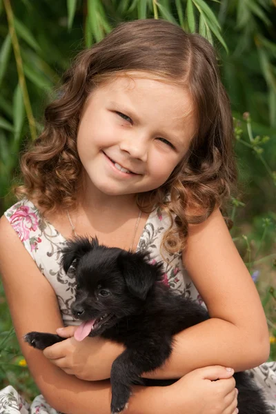 stock image Girl and puppy