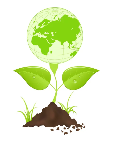 Symbolisk Bild Med Gröna Jorden Världen Och Blad Vektor Illustration — Stock vektor