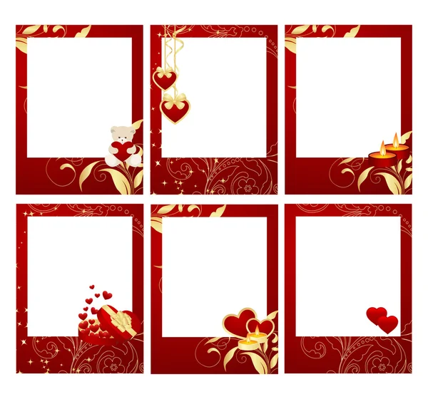 Set Van Feestelijke Valentijnsdag Kaarten Met Decoraties Vectorillustratie — Stockvector
