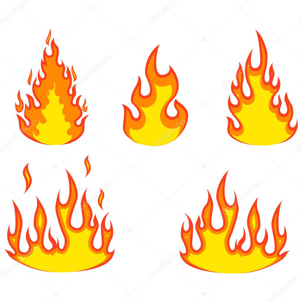 Various fire elements isolated on a white. Vector illustration.