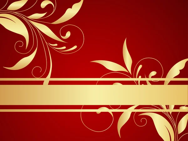 Piros Arany Háttér Virágos Minta Vektoros Illusztráció — Stock Vector