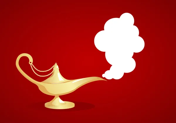 赤い背景の金の魔法のランプ ベクトル イラスト — ストックベクタ