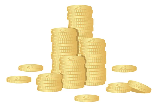 Pila Monedas Oro Aisladas Blanco Ilustración Vectorial — Vector de stock