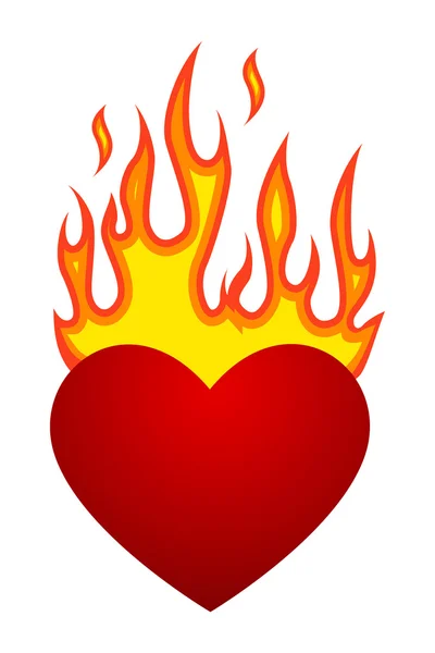 Εικονογράφηση Διάνυσμα Φλεγόμενη Καρδιά Στη Φωτιά — Διανυσματικό Αρχείο