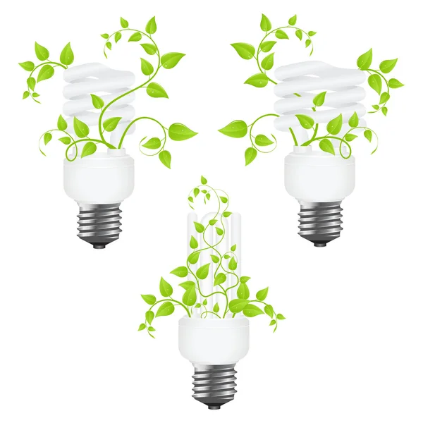 Set Floral Power Saving Lamps Isolated White Background Vector Illustration — Stock Vector