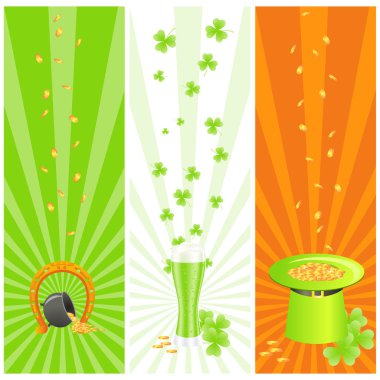 ireland national colored banners with st. patrick day's symbols clipart