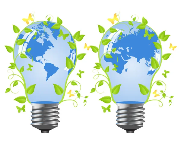 Energiebesparende lampen - een planeet. — Stockvector