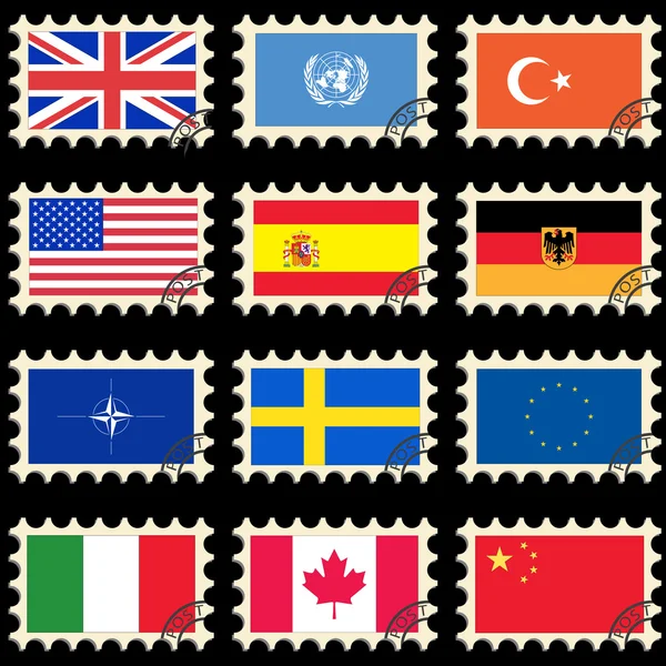 Bandeiras nos selos postais —  Vetores de Stock