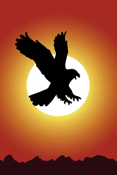 Coucher de soleil et aigle — Image vectorielle