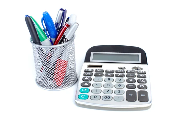 Калькулятор і ручка — стокове фото