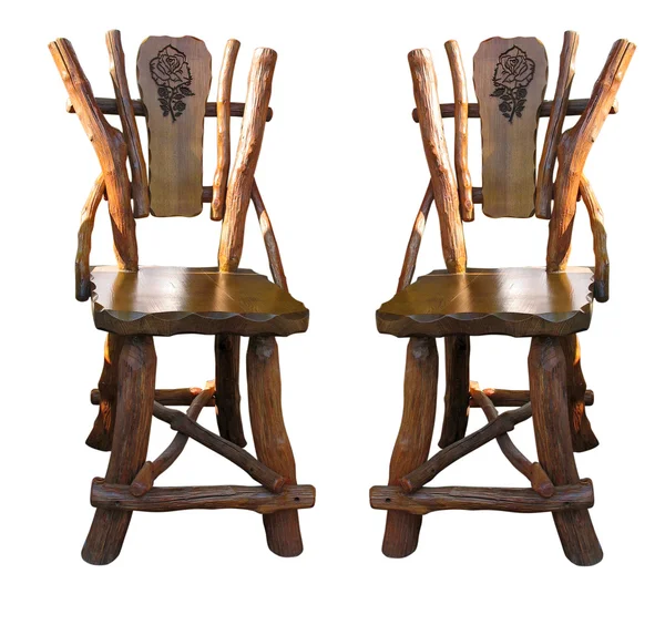 Oude antieke houten handwerk stoelen geïsoleerd over Wit — Stockfoto