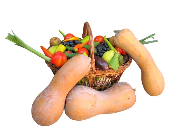 Świeże warzywa, owoce i inne środki spożywcze na białym tle — Zdjęcie stockowe
