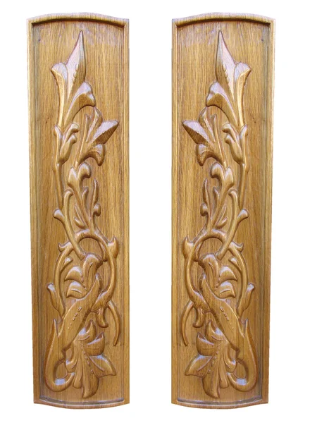 Pannello decorativo in legno di quercia modello floreale isolato — Foto Stock