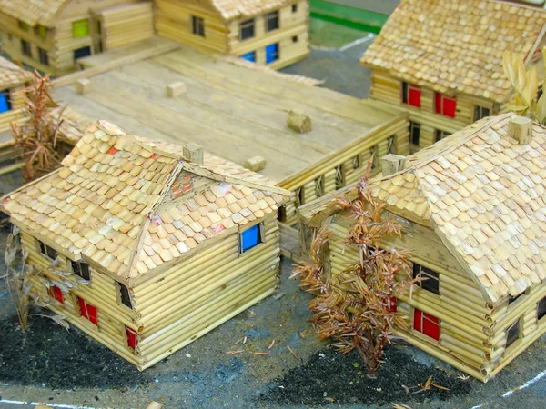 Decorative village breadboard wooden house models — Stock Photo, Image