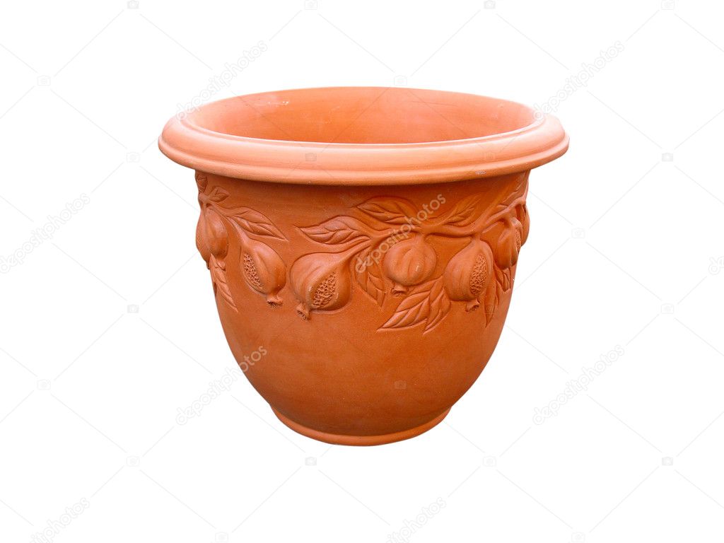 Decorative clay vase with floral pattern isolated