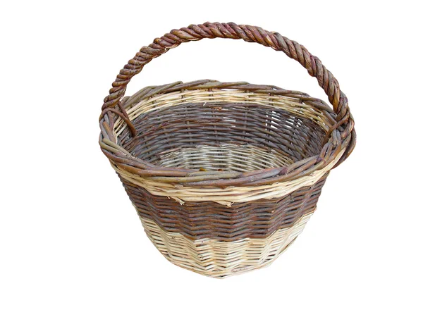 Old empty wooden basket isolated on white — Stock Photo, Image