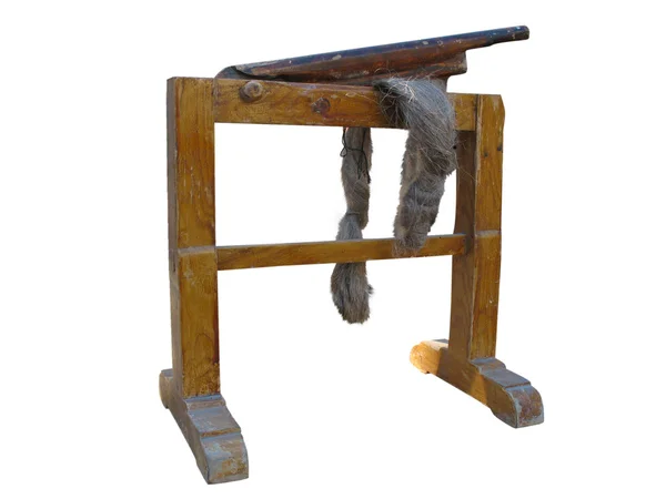 Sztuka cięcia wełny drewniane narzędzia maszyna na białym tle — Zdjęcie stockowe