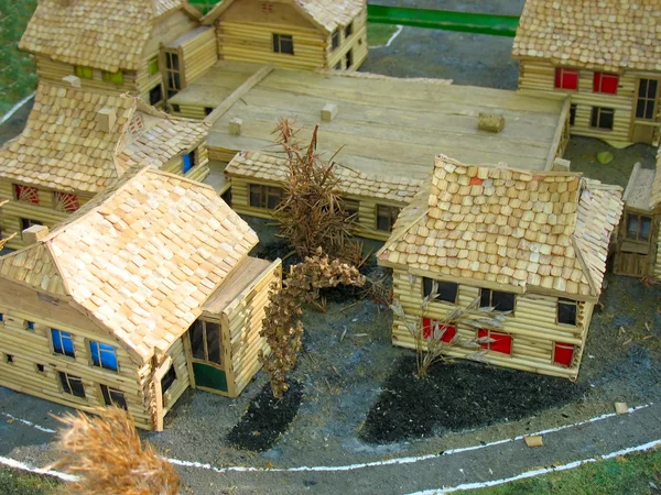 Dekorative Dorf Steckbrett hölzerne Hausmodelle — Stockfoto