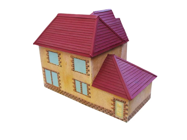Ozdobny makiet dom drewniany model na białym tle — Zdjęcie stockowe