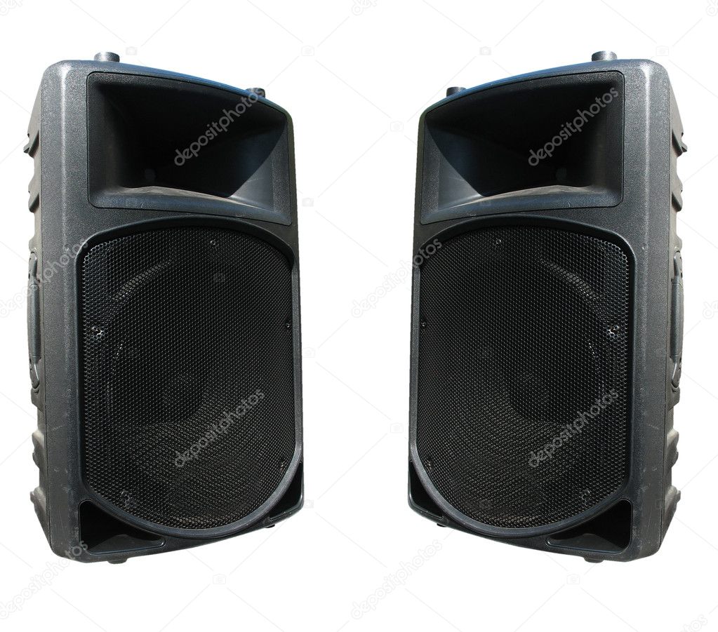 Two old powerfull concerto audio speakers isolated on white