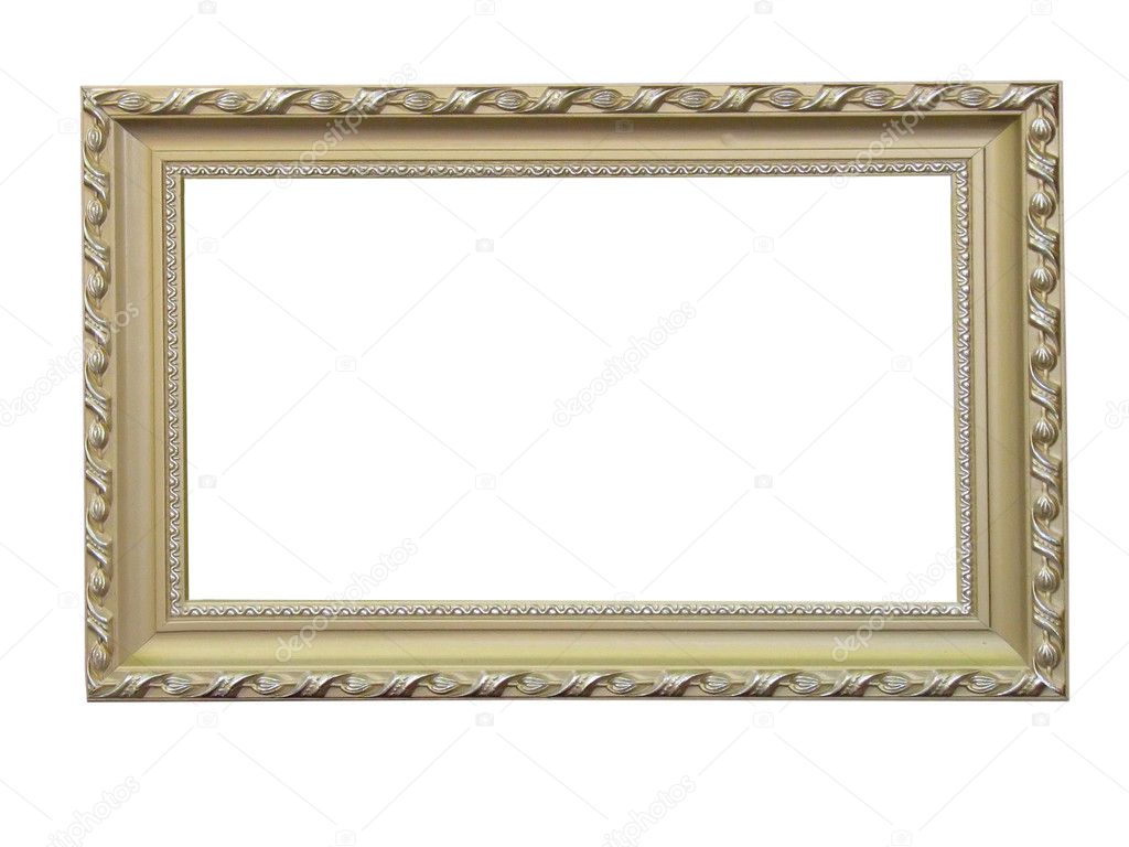 Old antique wood frame with pattern isolated over white