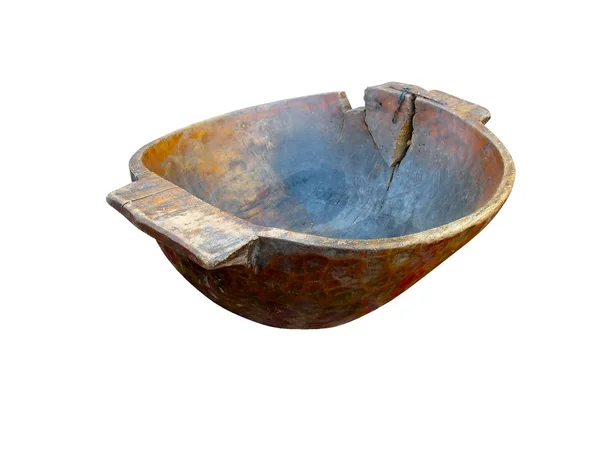 Antico vecchio piatto di legno fatto a mano isolato — Foto Stock