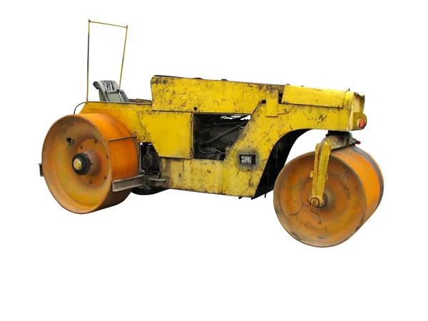 Old Rusty Yellow Road Roller Isolated White Background — Stock Photo, Image