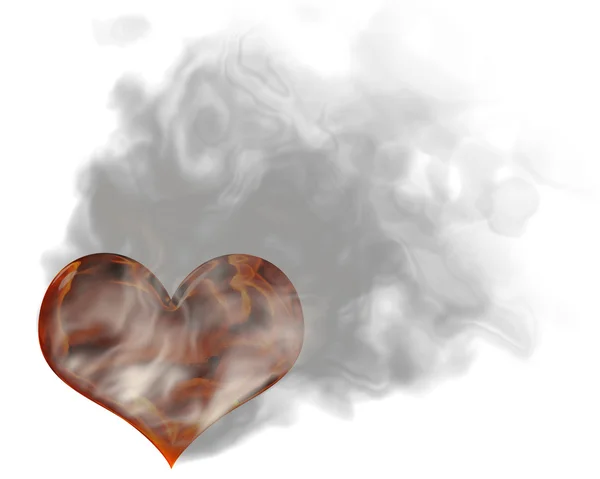 Coração Ardente Vermelho Com Fumaça Sobre Fundo Branco — Fotografia de Stock