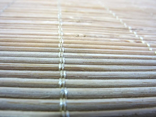 Macro Tiro Uma Nova Textura Esteira Bambu Foco Meio — Fotografia de Stock