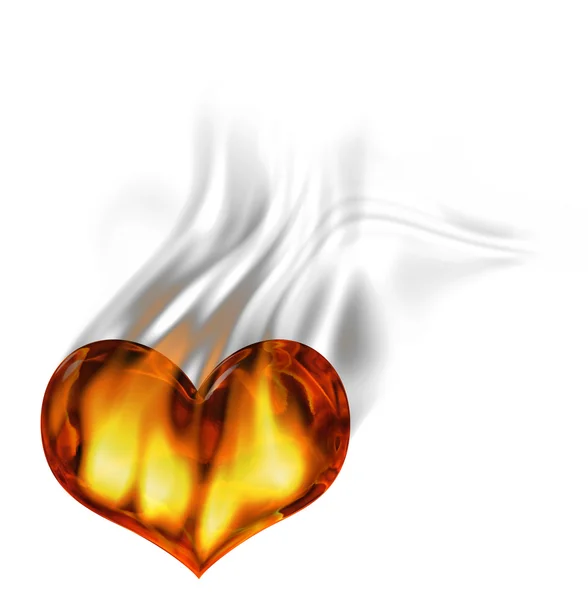 バーニング炎と煙上の白いハート レッド — ストック写真