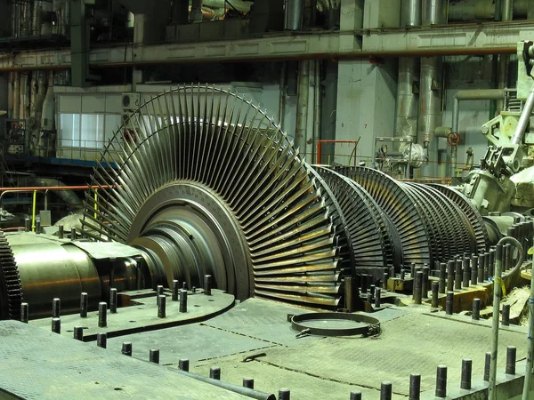 Generador Energía Turbina Vapor Durante Reparación Maquinaria Tuberías Tubos Una — Foto de Stock