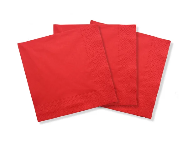孤立在白色背景的三个红色的纸餐巾 — 图库照片
