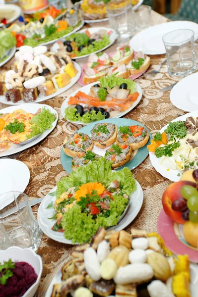 stock image Holiday table full of tasty food