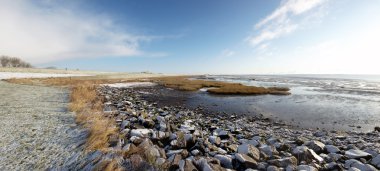 Zeeland, üzerinde de westerschelde, Hollanda, parlak, soğuk bir kış sabahı bakan buzlu peyzaj