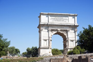The Arch of Titus is a 1st-century honorific arch, located on the Via Sacra, Rome, Italy, just to the south-east of the Forum Romanum clipart