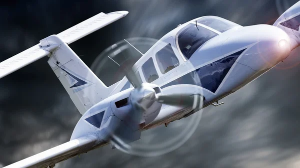 荒天中を飛んで民間航空機のクローズ アップ — ストック写真