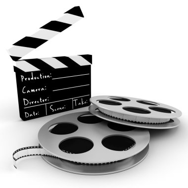 3d movie objects , clipper and reel roll clipart