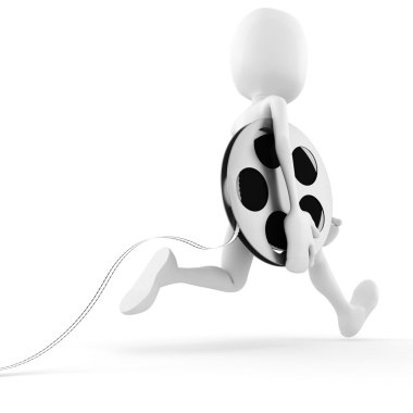 3d man running to bring the newest reel roller film clipart