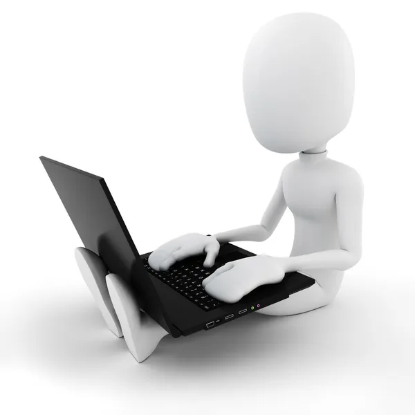 3D mężczyzna pracujący w swoim laptopie — Zdjęcie stockowe
