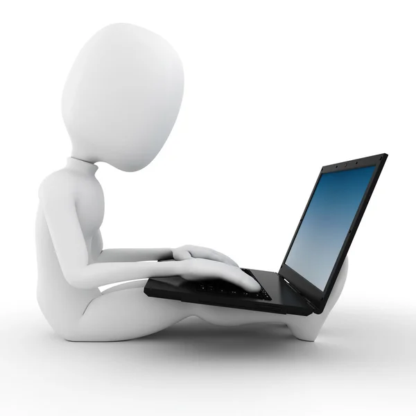 3D mężczyzna pracujący w jego laptopt — Zdjęcie stockowe