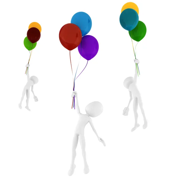 3d hombre sosteniendo algunos globos de colores — Foto de Stock