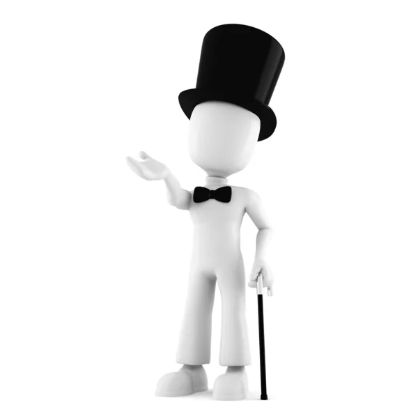3D człowiek w wielkim kapeluszu, na białym tle — Zdjęcie stockowe