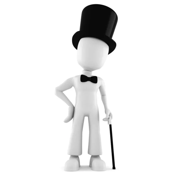 3D człowiek w wielkim kapeluszu, na białym tle — Zdjęcie stockowe