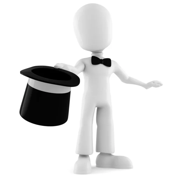 3D-man met een grote hoed, geïsoleerd op witte achtergrond — Stockfoto