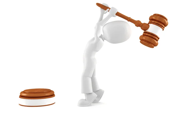 3D-man met een grote hamer, geïsoleerd op wit — Stockfoto