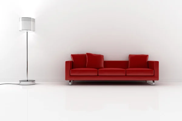 3D-man leest de krant in een rode sofa — Stockfoto