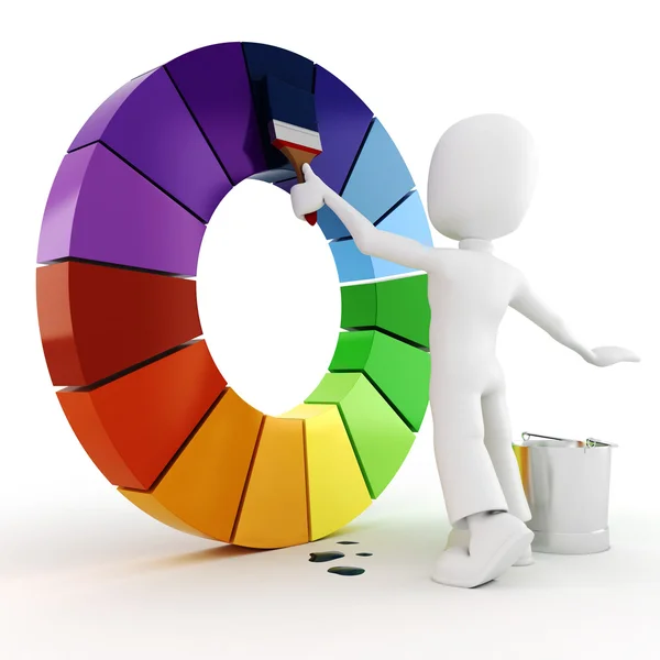 3d man painting a color wheel — Stock Photo, Image