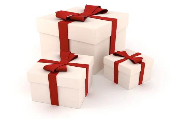 3d hediye kutuları üzerinde beyaz izole — Stok fotoğraf