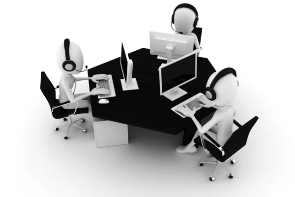 3D człowieka, call center, na białym tle — Zdjęcie stockowe