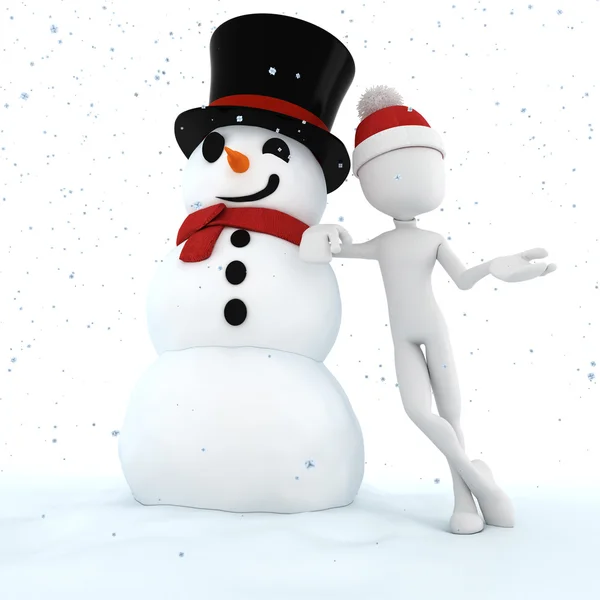 3d man and snow man , merry christmas ! — Stock Photo, Image